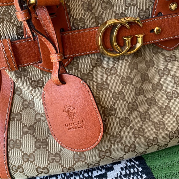 Gucci Orange GG Canvas Running Tote Bag Purse Med - Picture 14 of 16